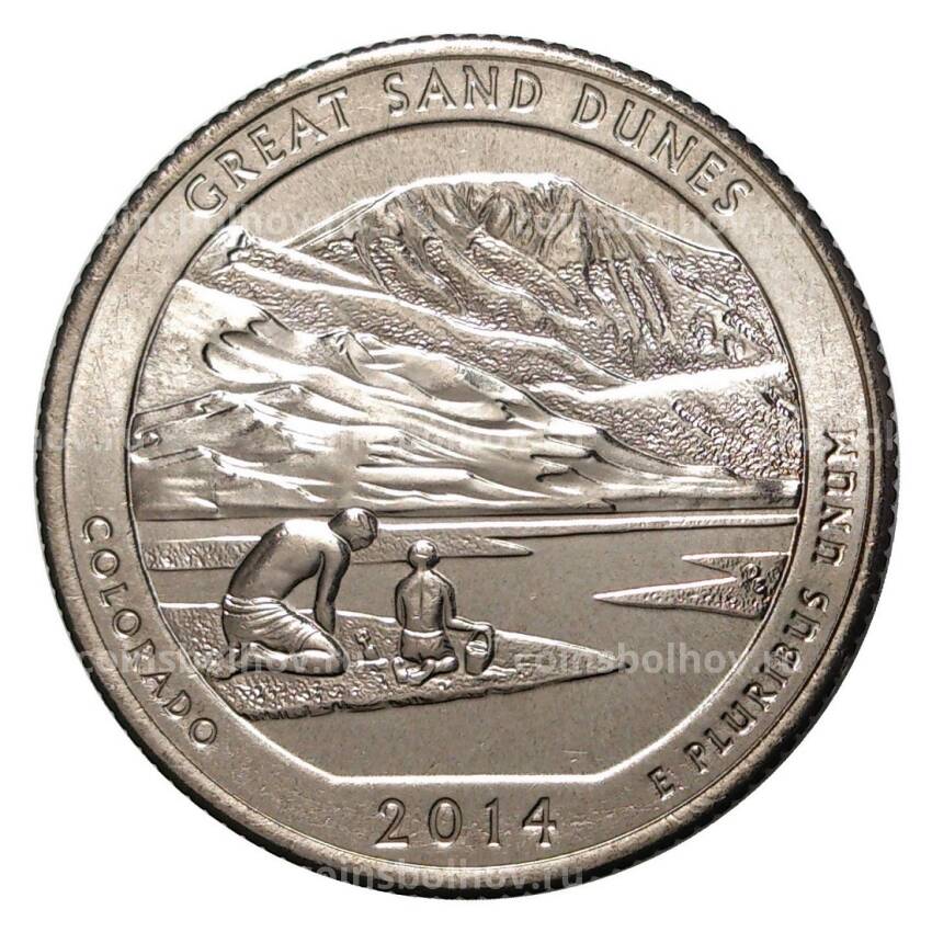 Монета 25 центов 2014 года D №24 Национальный парк Грейт-Санд-Дьюнс