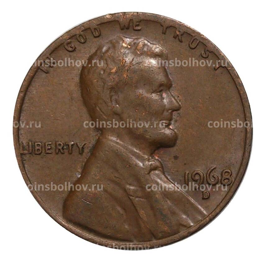 Монета 1 цент 1968 года D