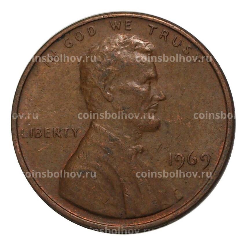Монета 1 цент 1969 года D