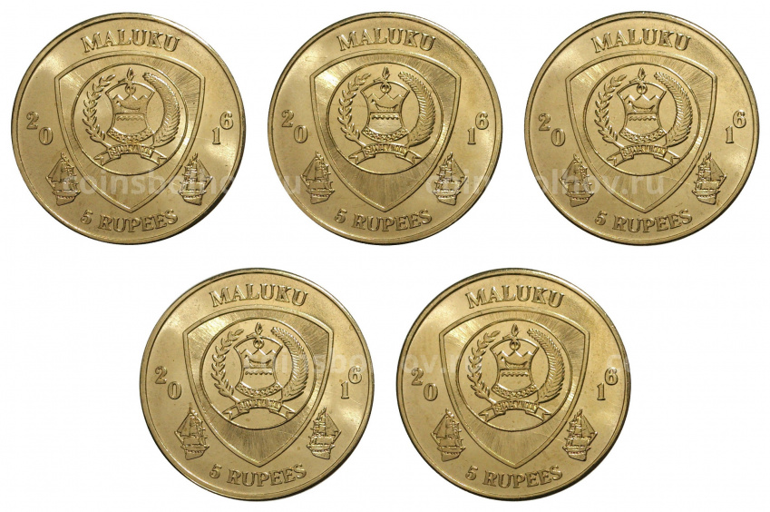 Набор монет 5 рупий 2016 года Малуку — Рыбы (вид 2)