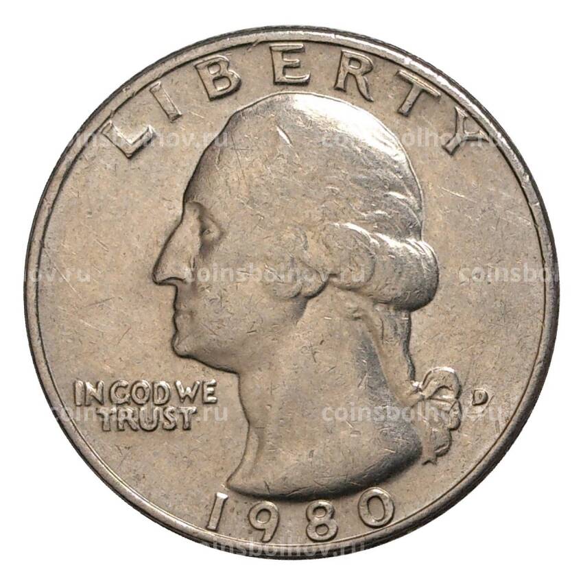 Монета 25 центов (1/4 доллара) 1980 года D — США