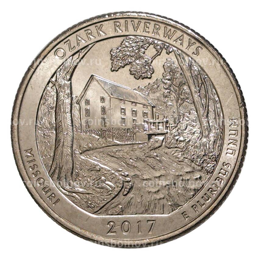 Монета 25 центов 2017 года D Национальные парки — №38 Водные пути Озарк