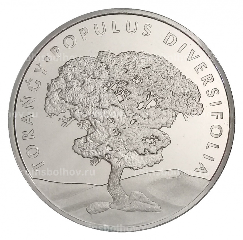 Монета 100 тенге 2020 года Казахстан — Тополь разнолистный (Populus diversifolia) 33мм в блистере (вид 3)