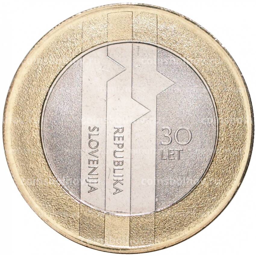 Монета 3 евро 2021 года Словения —  30 лет государственности Республики Словения
