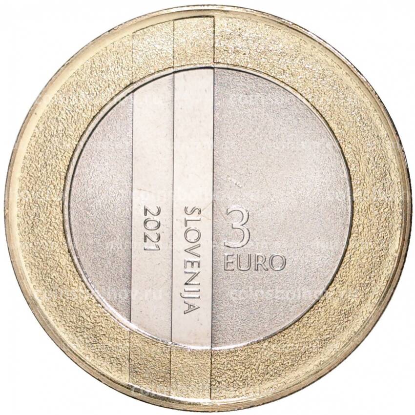 Монета 3 евро 2021 года Словения —  30 лет государственности Республики Словения (вид 2)