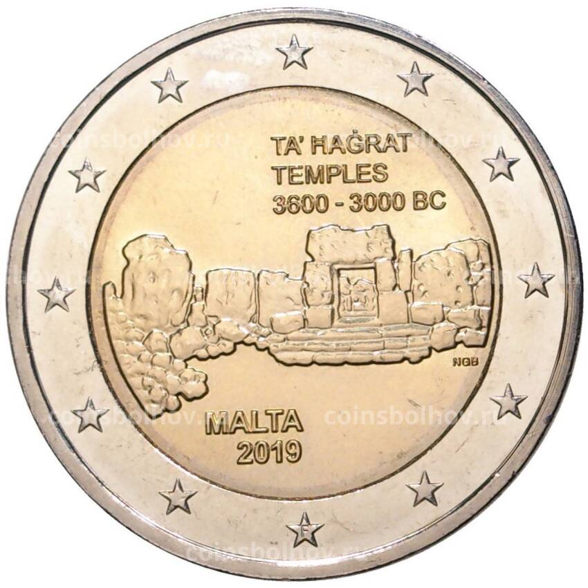 Монета 2 евро 2019 года Мальта —  Доисторические места Мальты — Храм Та’ Хаджрат