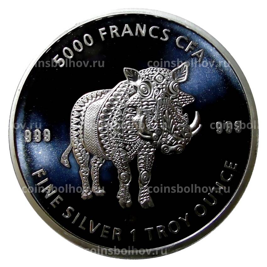 Монета 5000 франков 2021 года Чад —  Мандала - Бородавочник