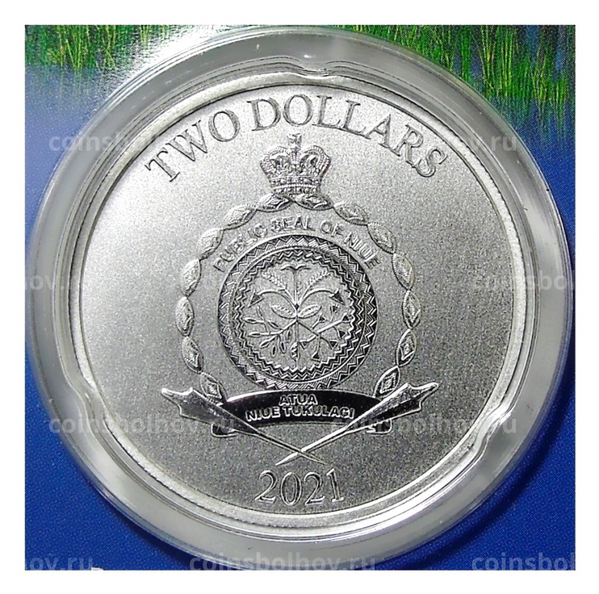 Монета 2 доллара 2021 года Ниуэ — Шрек и Осел (в блистере) (вид 4)