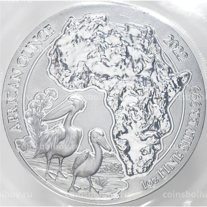 Монета 50 франков 2022 года Руанда — Африканская унция — Пеликан