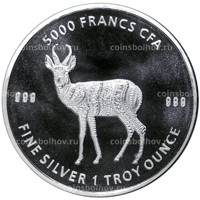 Монета 5000 франков 2021 года Чад  — Мандала — Антилопа