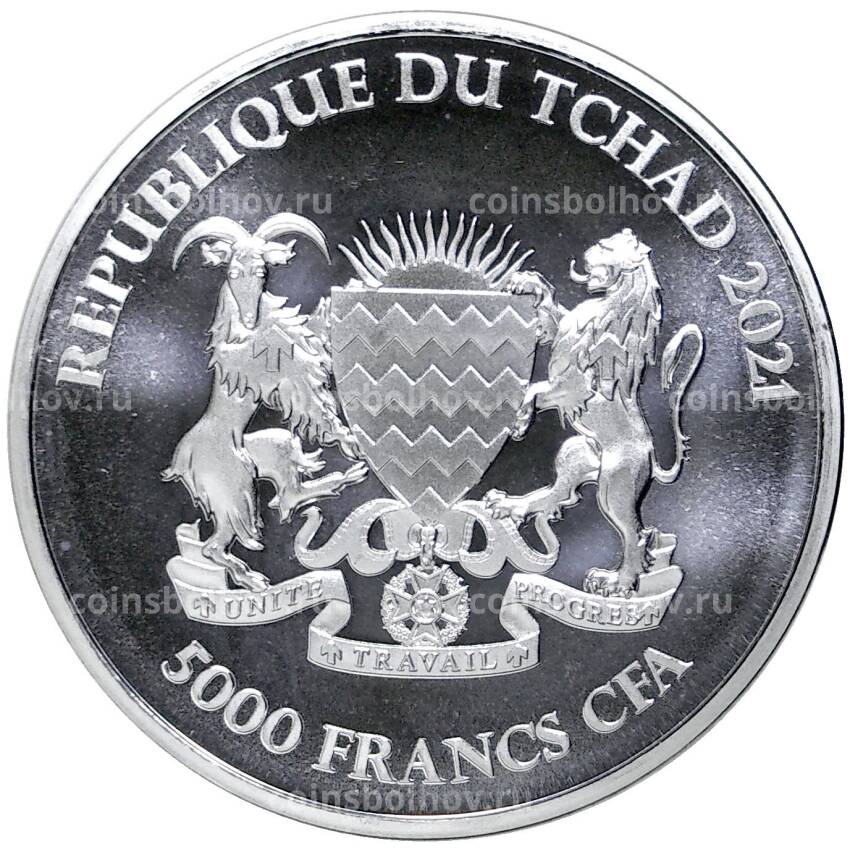 Монета 5000 франков 2021 года Чад  — Мандала — Антилопа (вид 2)