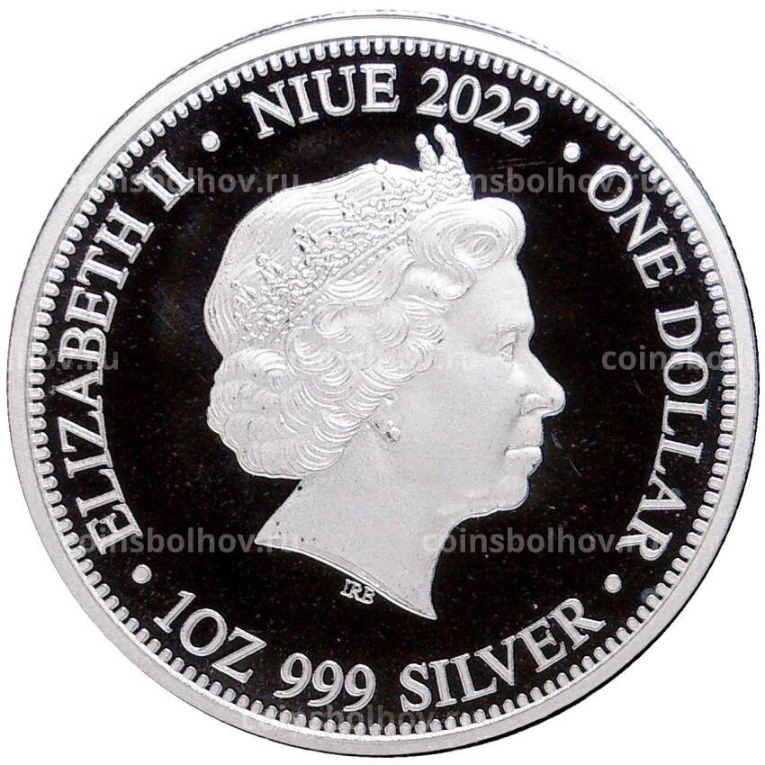 Монета 1 доллар 2022 года Ниуэ —  Акула против крокодила (вид 2)