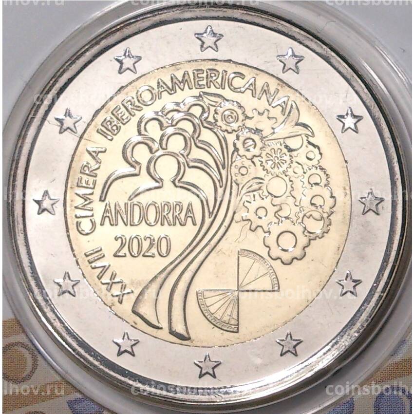 Монета 2 евро 2020 года Андорра —  XXVII Иберо-американский саммит в Андорре (в блистере) (вид 3)