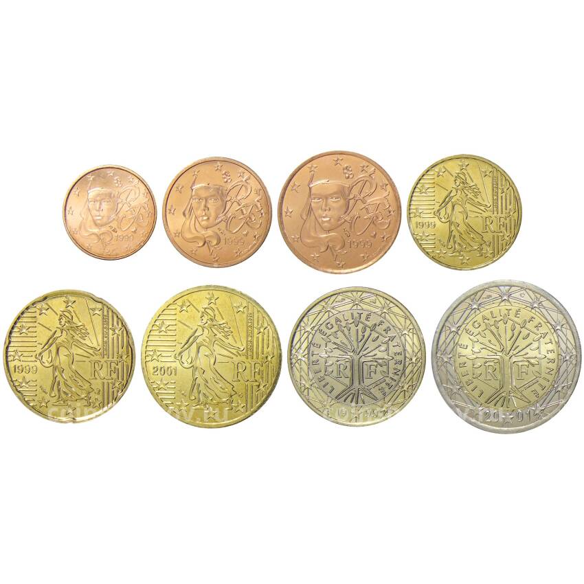 Набор монет евро 1999-2001 года Франция
