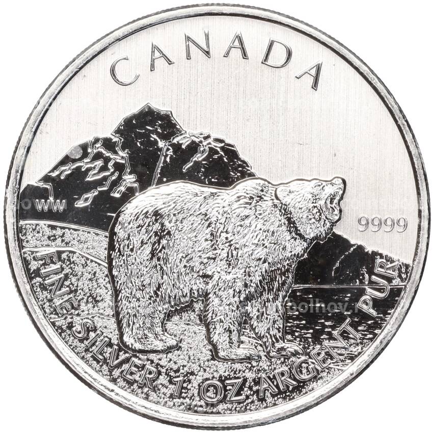 Монета 5 долларов 2011 года Канада «Природа Канады — Гризли»