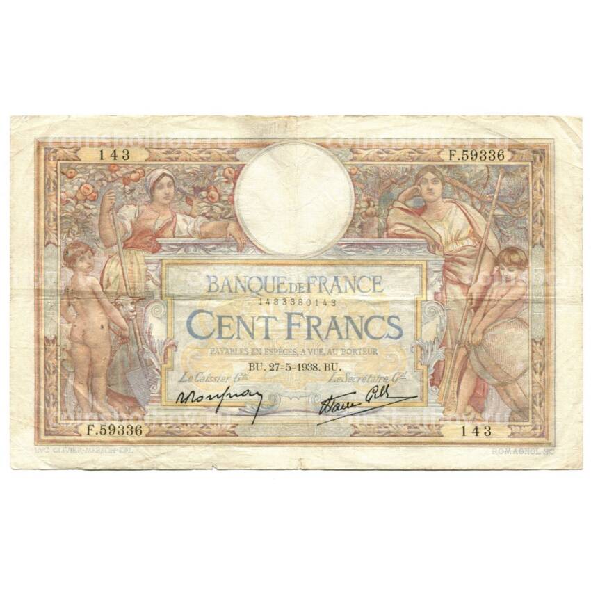 Банкнота 100 франков 1938 года Франция