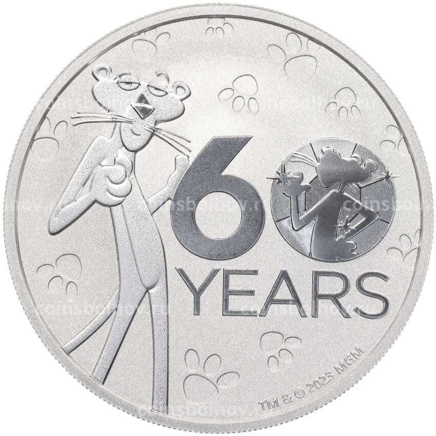 Монета 1 доллар 2024 года Тувалу «60 лет мультфильму Розовая Пантера»