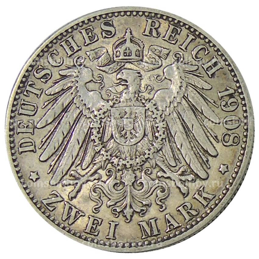 Монета 2 марки 1908 года D Германия (Бавария) (вид 2)