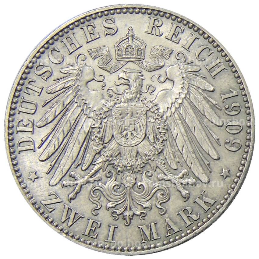 Монета 2 марки 1909 года Германия (Саксония) — 500 лет Лейпцигскому университету (вид 2)