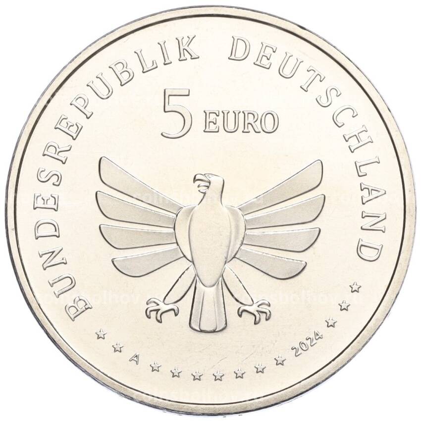 Монета 5 евро 2024 года А Германия «Чудесный мир насекомых — Зелёный кузнечик» (вид 2)