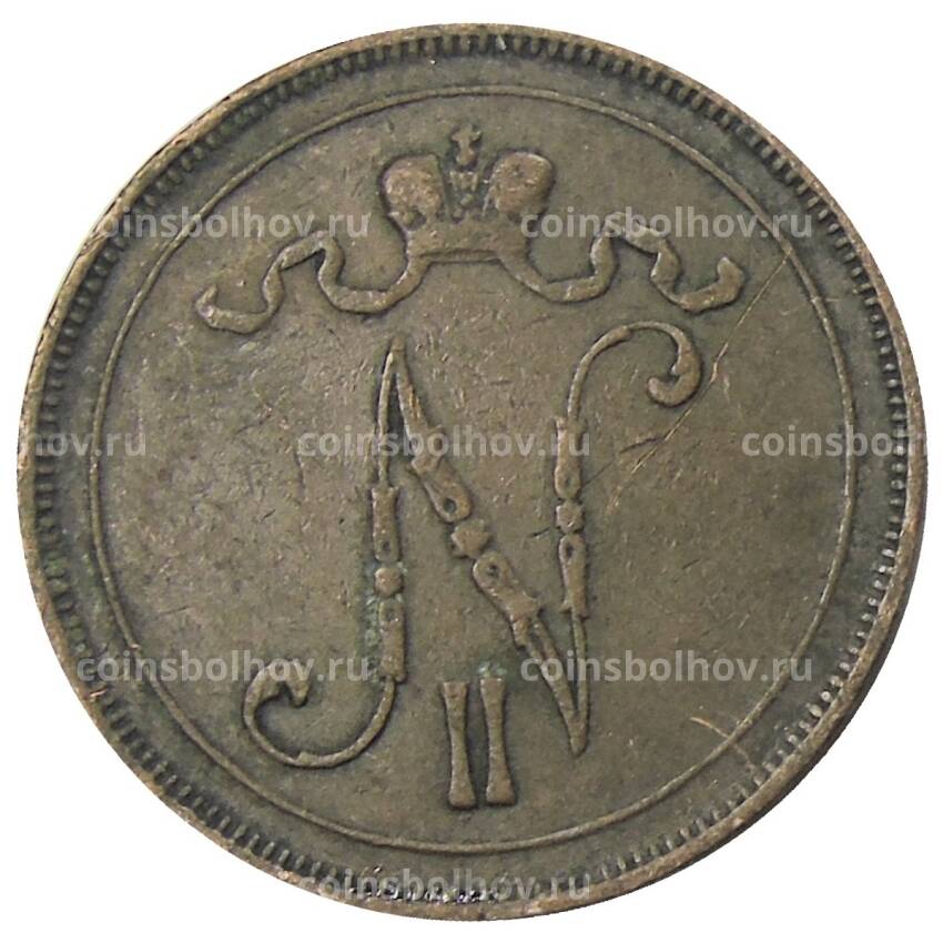 Монета 10 пенни 1908 года Русская Финляндия (вид 2)