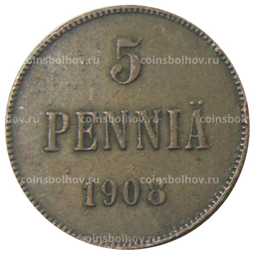 Монета 5 пенни 1908 года Русская Финляндия