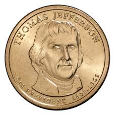Монета 1 доллар 2007 года P Томас Джефферсон 3-й президент США (аверс)