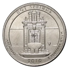 Монета 25 центов 2010 года P №1 Национальный парк Хот-Спрингс (аверс)