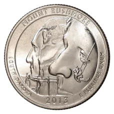 Монета 25 центов 2013 года  P №20 Национальный мемориал Маунт-Рашмор (аверс)