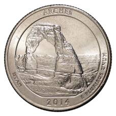 Монета 25 центов 2014 года №23 Национальный парк Арки P (аверс)