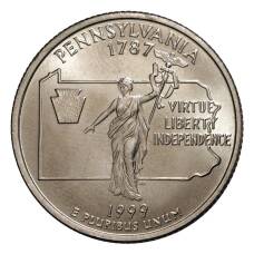 Монета 25 центов 1999 года P Штаты и территории - Пенсильвания (аверс)