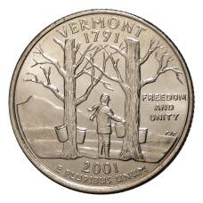 Монета 25 центов 2001 года P Штаты и территории - Вермонт (аверс)
