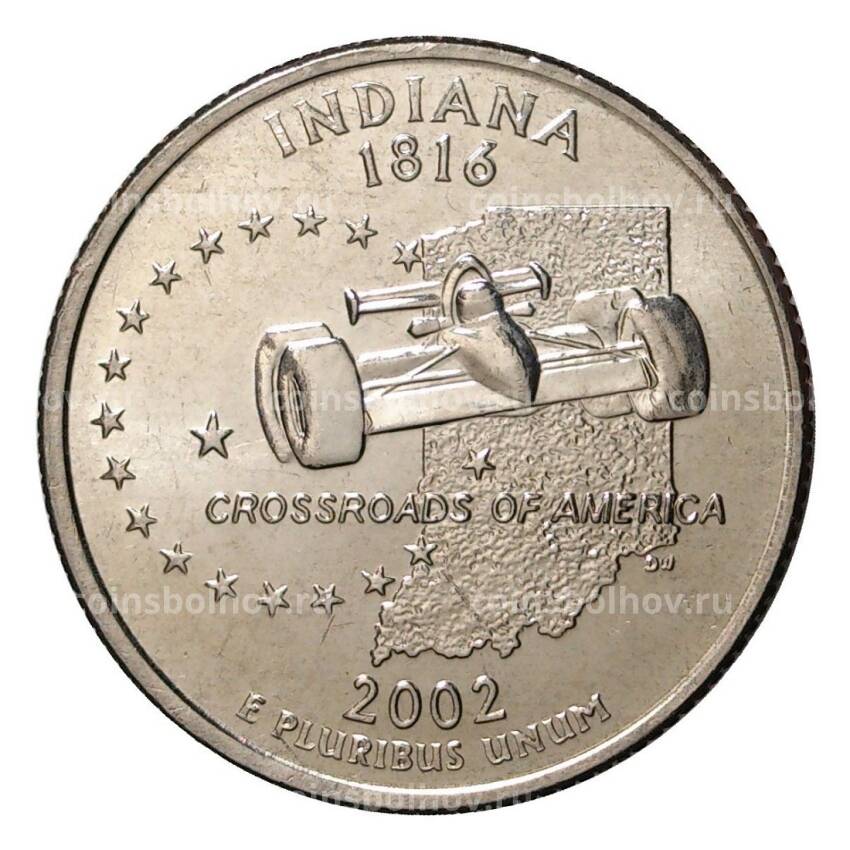 Монета 25 центов 2002 года P Штаты и территории - Индиана