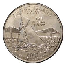 Монета 25 центов 2001 года D Штаты и территории - Род-Айленд (аверс)
