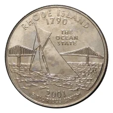 Монета 25 центов 2001 года D Штаты и территории - Род-Айленд (аверс)
