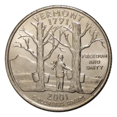 Монета 25 центов 2001 года D Штаты и территории - Вермонт (аверс)