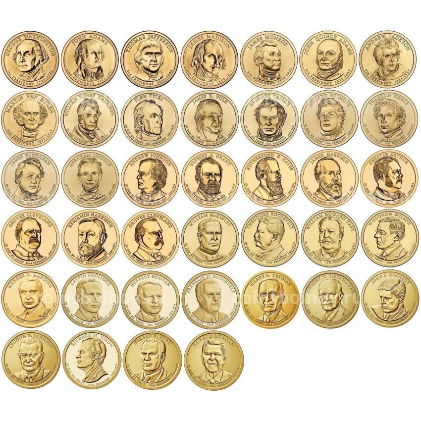 Набор монет 1 доллар P Президенты США 39 монет