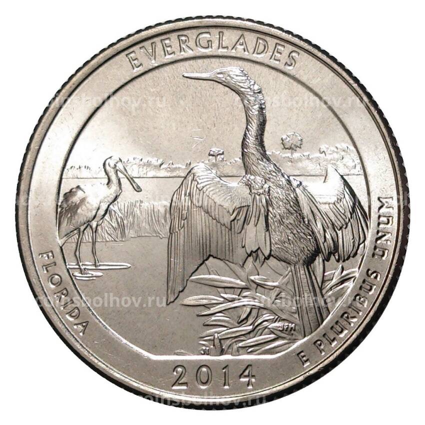 Монета 25 центов 2014 года D №25 Национальный парк Эверглейдс
