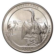 Монета 25 центов 2014 года P №25 Национальный парк Эверглейдс (аверс)