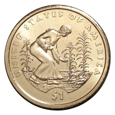 Монета 1 доллар 2009 года Сакагавея Индианка, выращивающая тыкву, кукурузу, фасоль D (аверс)