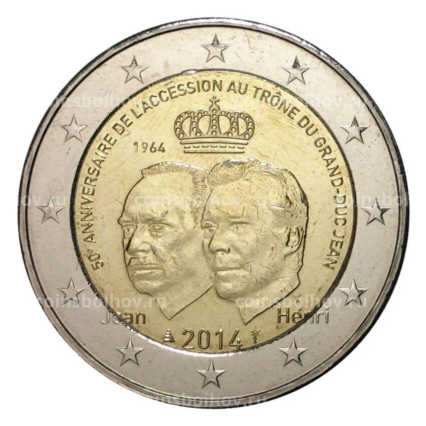 Монета 2 евро 2014 года 50 лет правления герцога Жана