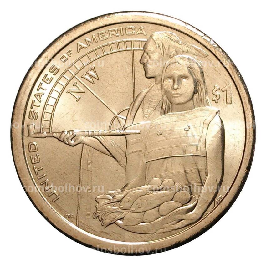 Монета 1 доллар 2014 года Сакагавея «Помощь индейцев экспедиции Льюиса и Кларка» P