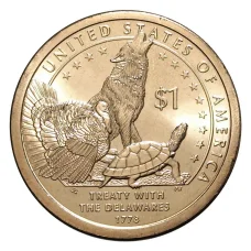 Монета 1 доллар 2013 года Сакагавея «Договор с делаварами» D (аверс)