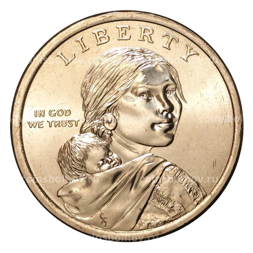 Монета 1 доллар 2016 года Сакагавея Солдатские каски индейцев радистов D (вид 2)