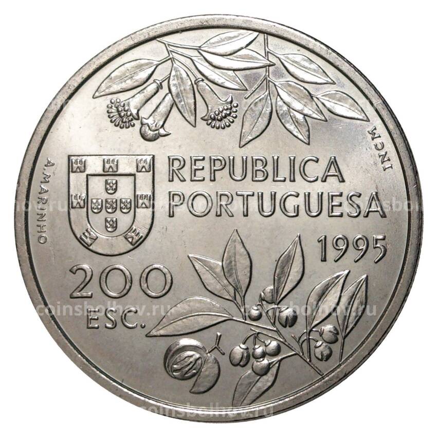 Монета 200 эскудо 1995 года Путешествие на Молуккские острова в 1512 году (вид 2)