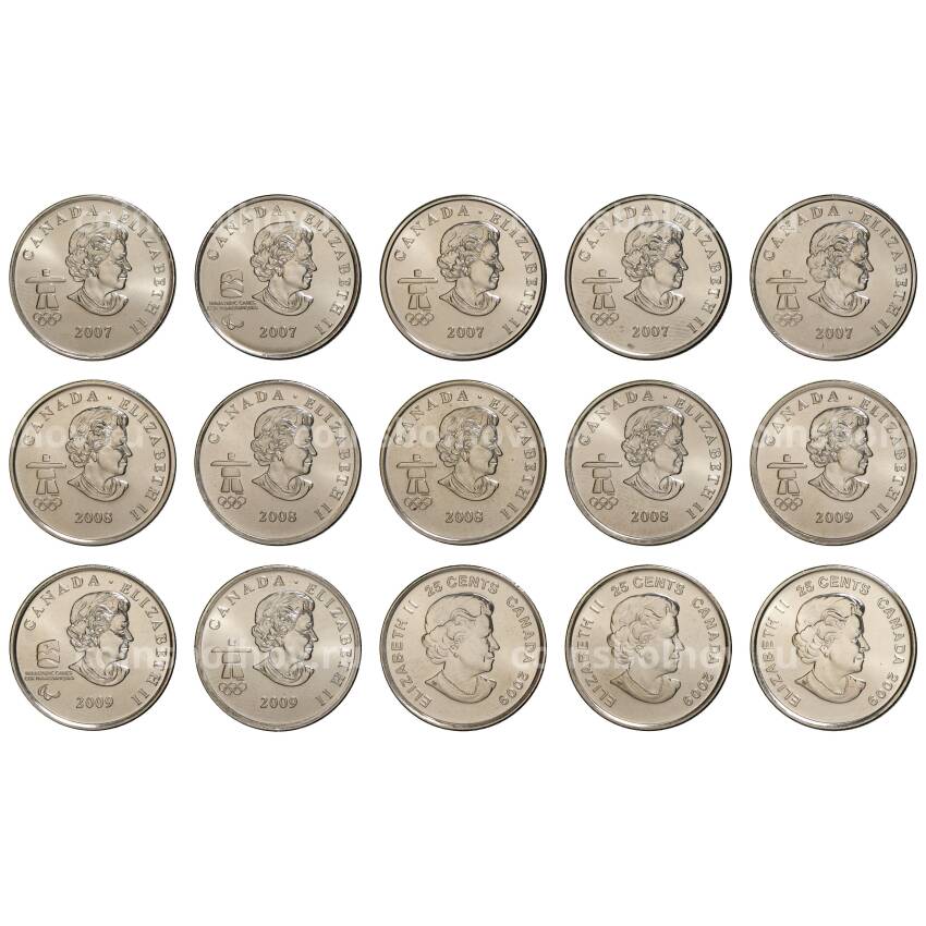 Набор монет 25 центов Олимпиада в Ванкувере 2010 (вид 2)