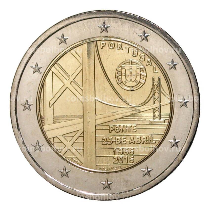 Монета 2 евро 2016 года Мост имени 25 апреля