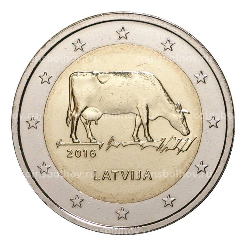 Монета 2 евро 2016 года Латвийская бурая корова
