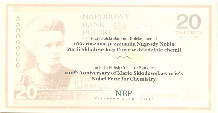 Банкнота 20 злотых 2011 года Мария Склодовская-Кюри в буклете (вид 3)