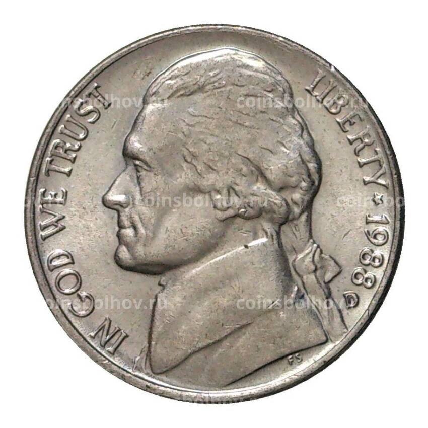 Монета 5 центов 1988 года D